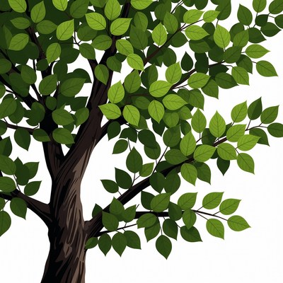 Green tree with leaves in close up