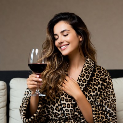 Woman enjoys wine at home