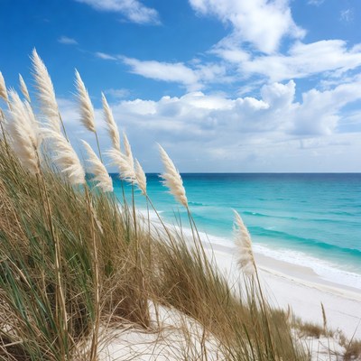 Ocean view with beach grass swaying