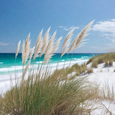 Grass swaying by the beach