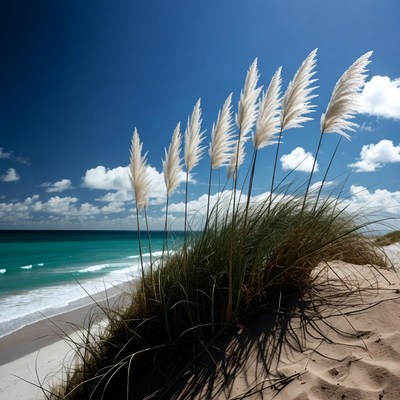 Grass by the beach on a sunny day