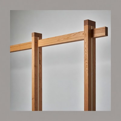 Wooden frame structure in a modern setting