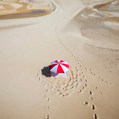 Umbrella on desert sand