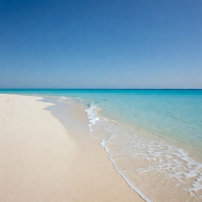 Clear water meets sandy beach at noon