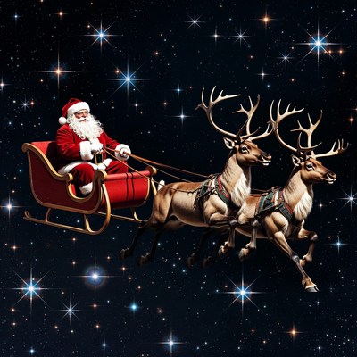 Santa flying through the night sky