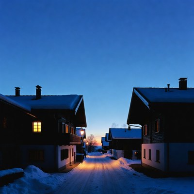 Winter night in a quiet village