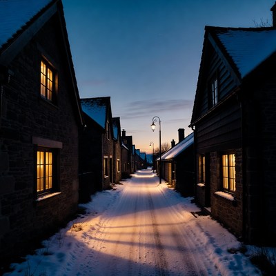Winter evening in a quiet village
