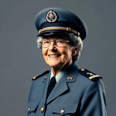 Elderly woman in military uniform