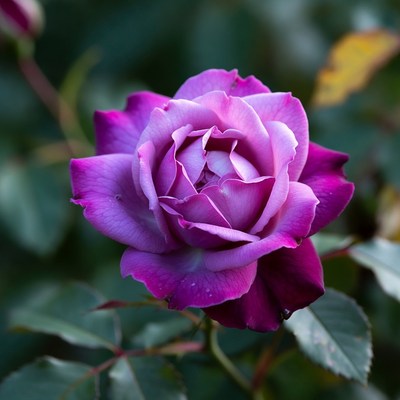 Purple rose blooms in garden