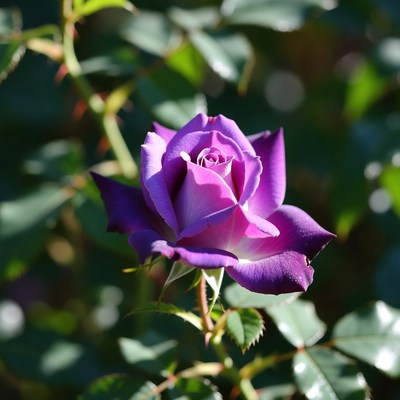 Purple rose blooming in garden
