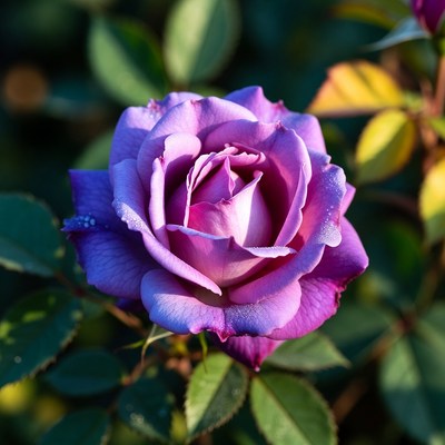 Purple rose blooming in garden