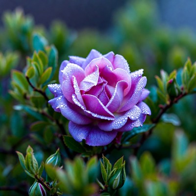 Pink flower with dew drops in garden