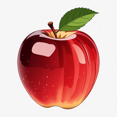 Red apple with leaf on white background