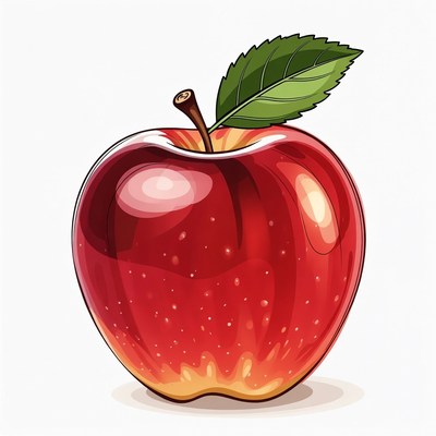 Red apple with green leaf on white background