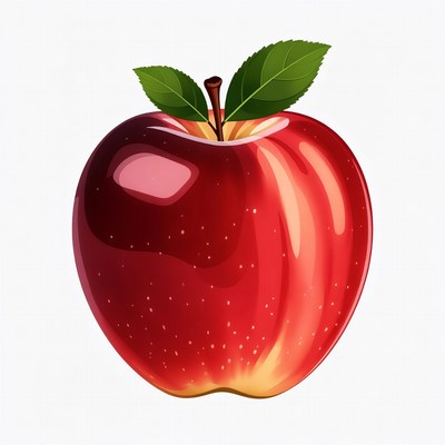 Fresh red apple with green leaves