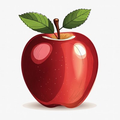 Red apple with leaves on top