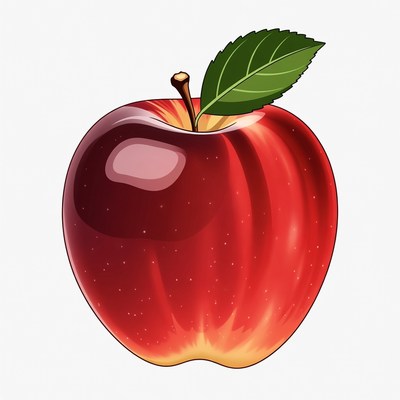 Red apple with green leaf on top