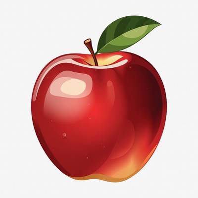 Red apple with green leaf on top