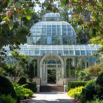 Visit to a glasshouse in a garden space