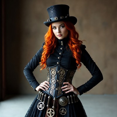 Steampunk model in black outfit
