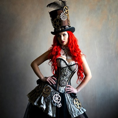 Steampunk fashion model posing indoors
