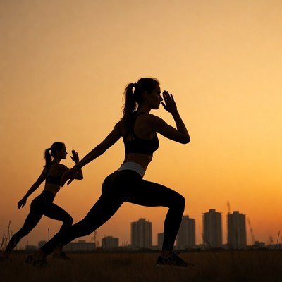 Running at sunset in the city