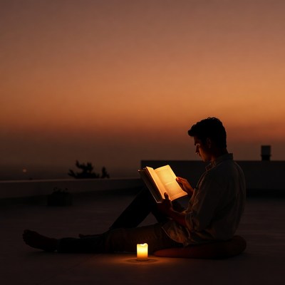 Reading at sunset on a rooftop