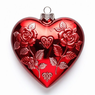 Red heart ornament with roses