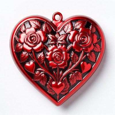 Red heart with rose design