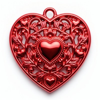Red heart pendant with floral design