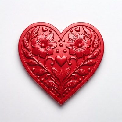 Red heart design with flowers and patterns