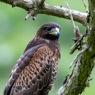 Hawk perched on tree branch