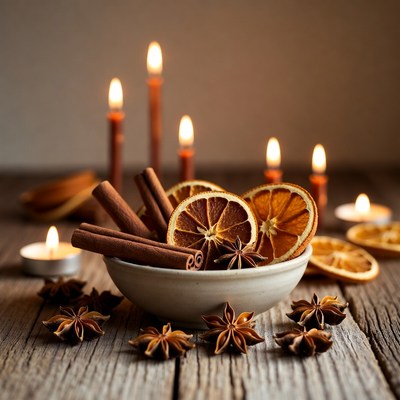 Cinnamon and dried orange display
