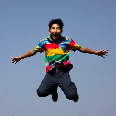 Boy jumping against blue sky