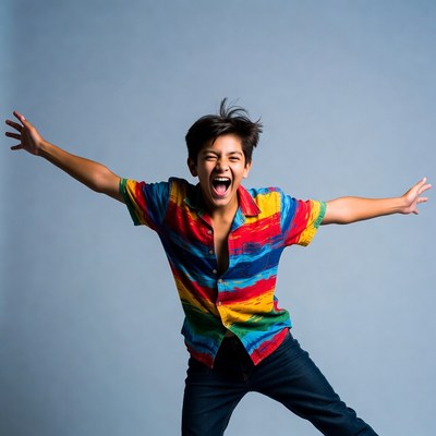 Boy celebrating with joyful expression