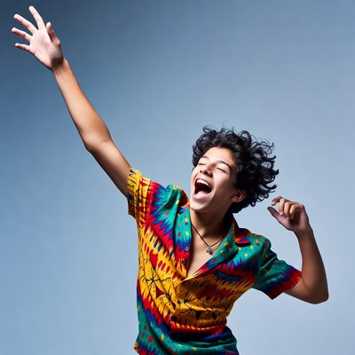 Boy enjoying music and dancing joyfully
