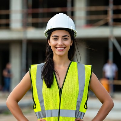 Smiling woman at construction site