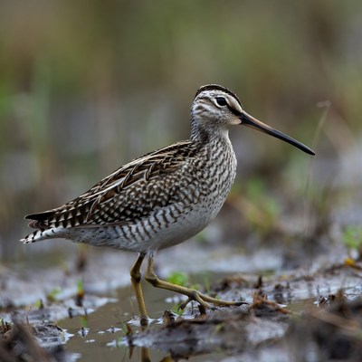 Bird walking in wetland area