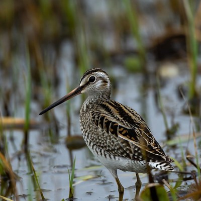 Bird stands in wetland area