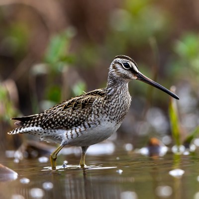 Bird stands in shallow water