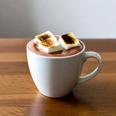 Hot chocolate with toasted marshmallows served