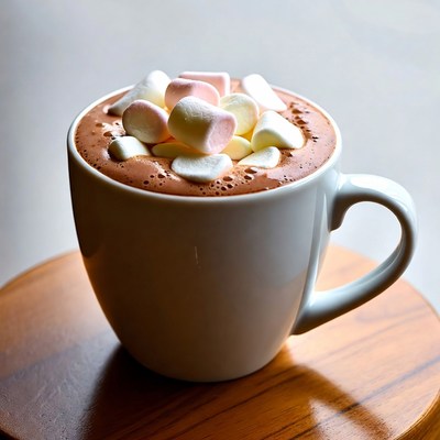 Hot chocolate with marshmallows served indoors