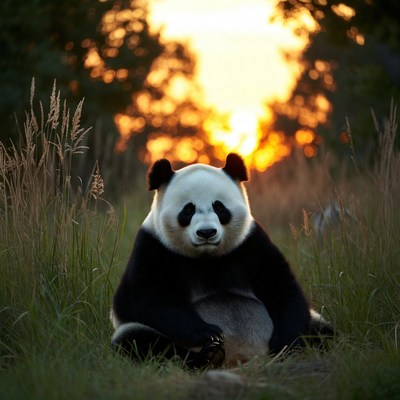 Panda sitting in the grass
