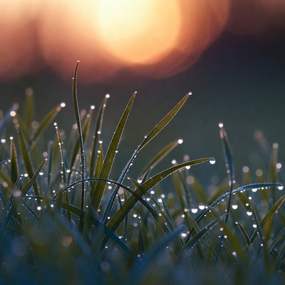 Grass with dew at sunrise