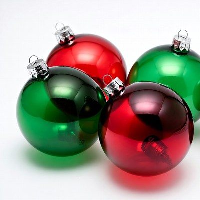 Colorful holiday ornaments on display