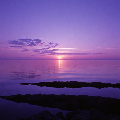 Sunset over calm water scene