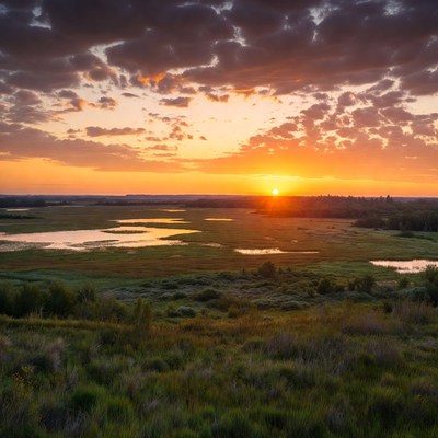 Sunset over a wetland area