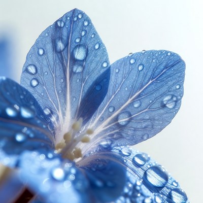Blue flower with water droplets on petals