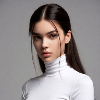 Young person in white clothing poses