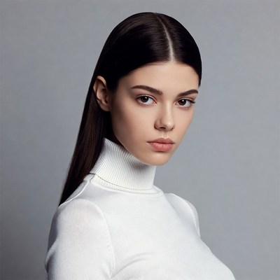 Model poses in simple attire